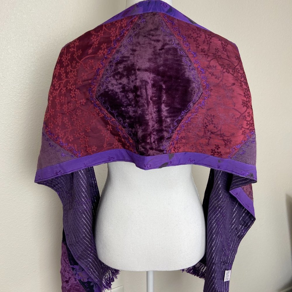 Vintage Patchwork Scarf Reversible 100% Rayon Fri… - image 8